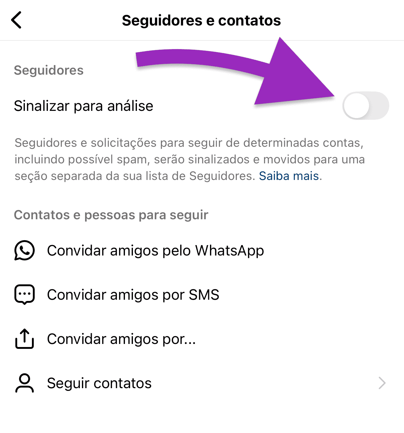 Desative Sinalizar para Análise - Instagram